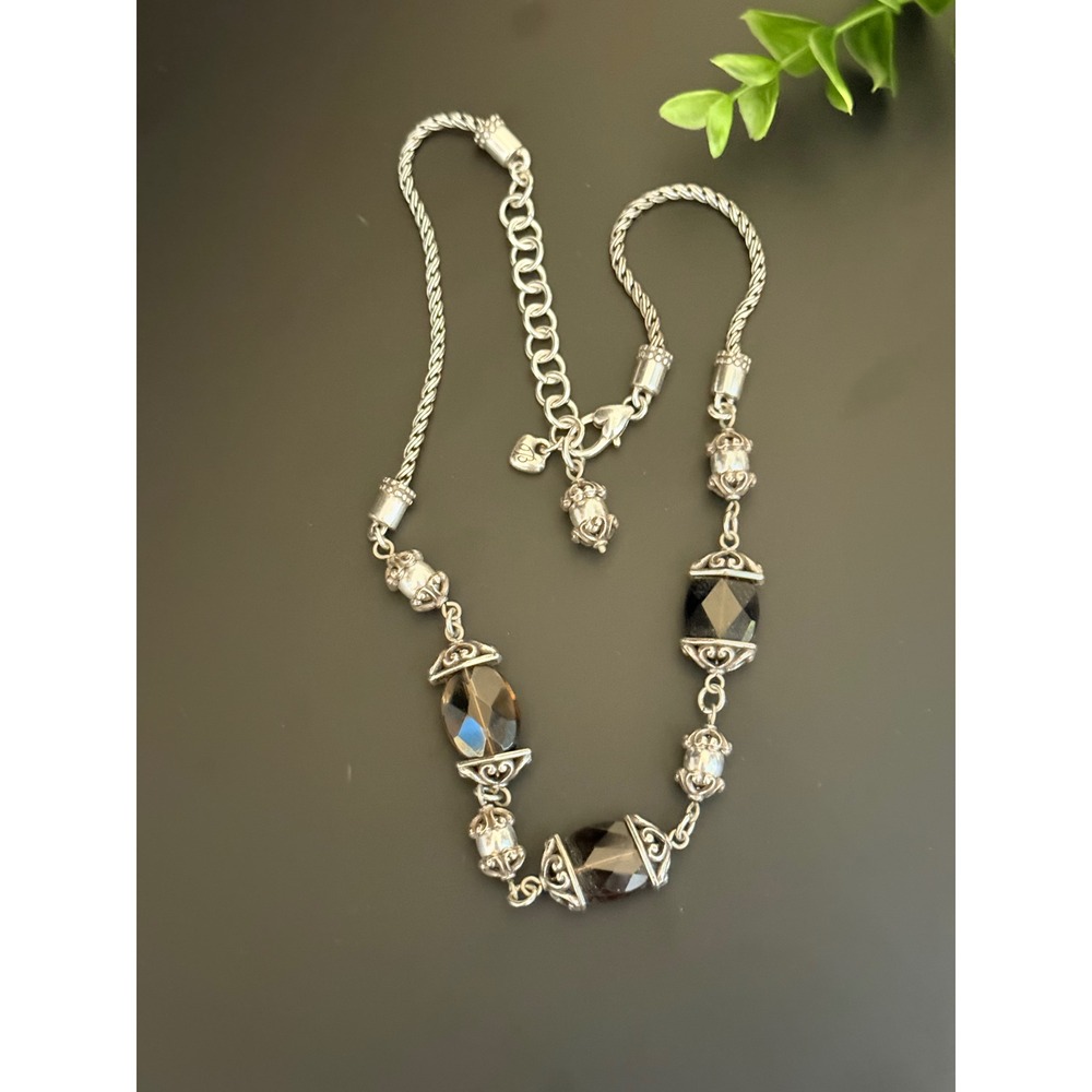 Brighton Night Mist Smoky Brown Crystal Silver Tone Ornate Station Necklace - Picture 2 of 6